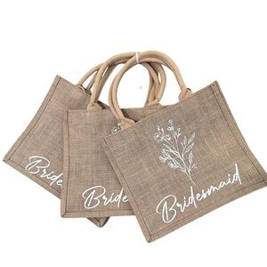 Bridesmaid Jute Tote Bag  set of 3 Brown